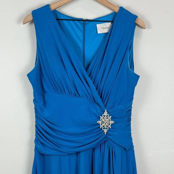Celavie Dress Women L Blue Embellished Faux Wrap Surplice Neck Pleat Y2K Formal - Picture 2 of 9